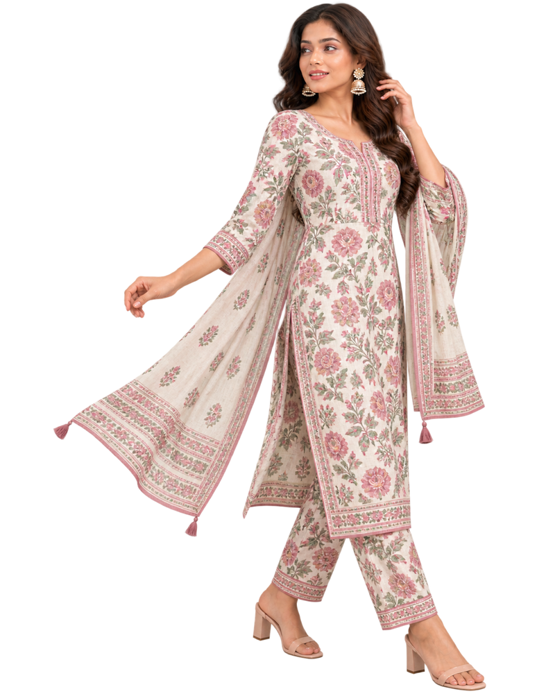Cotton Printed Straight Suit Set