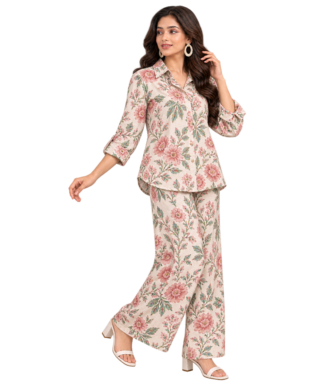 Printed Shirt & Wide-Leg Pant Co-ord Set