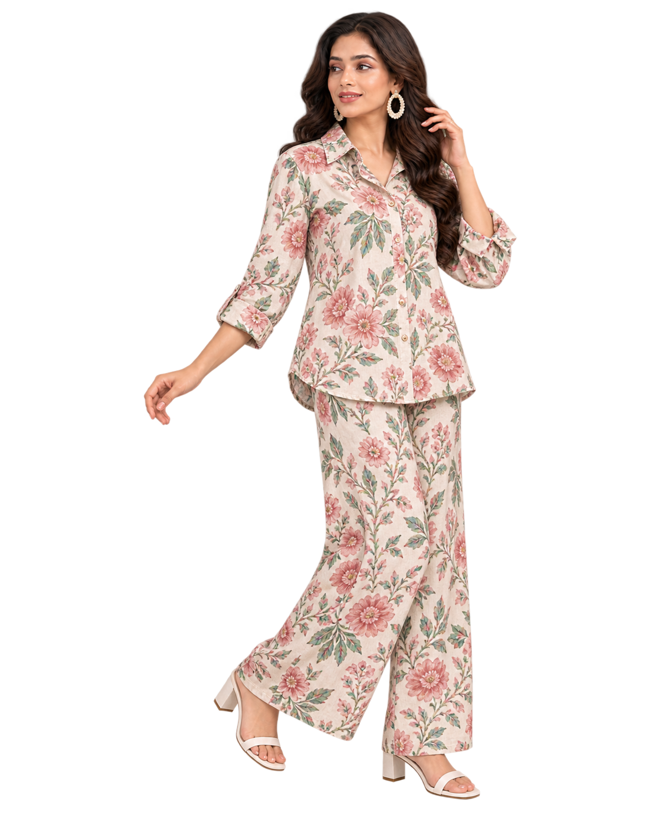 Printed Shirt & Wide-Leg Pant Co-ord Set