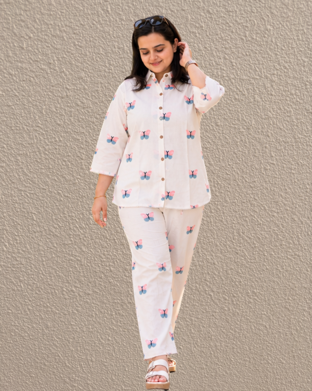 Miyami off- white butterfly embroidred work co-ord set