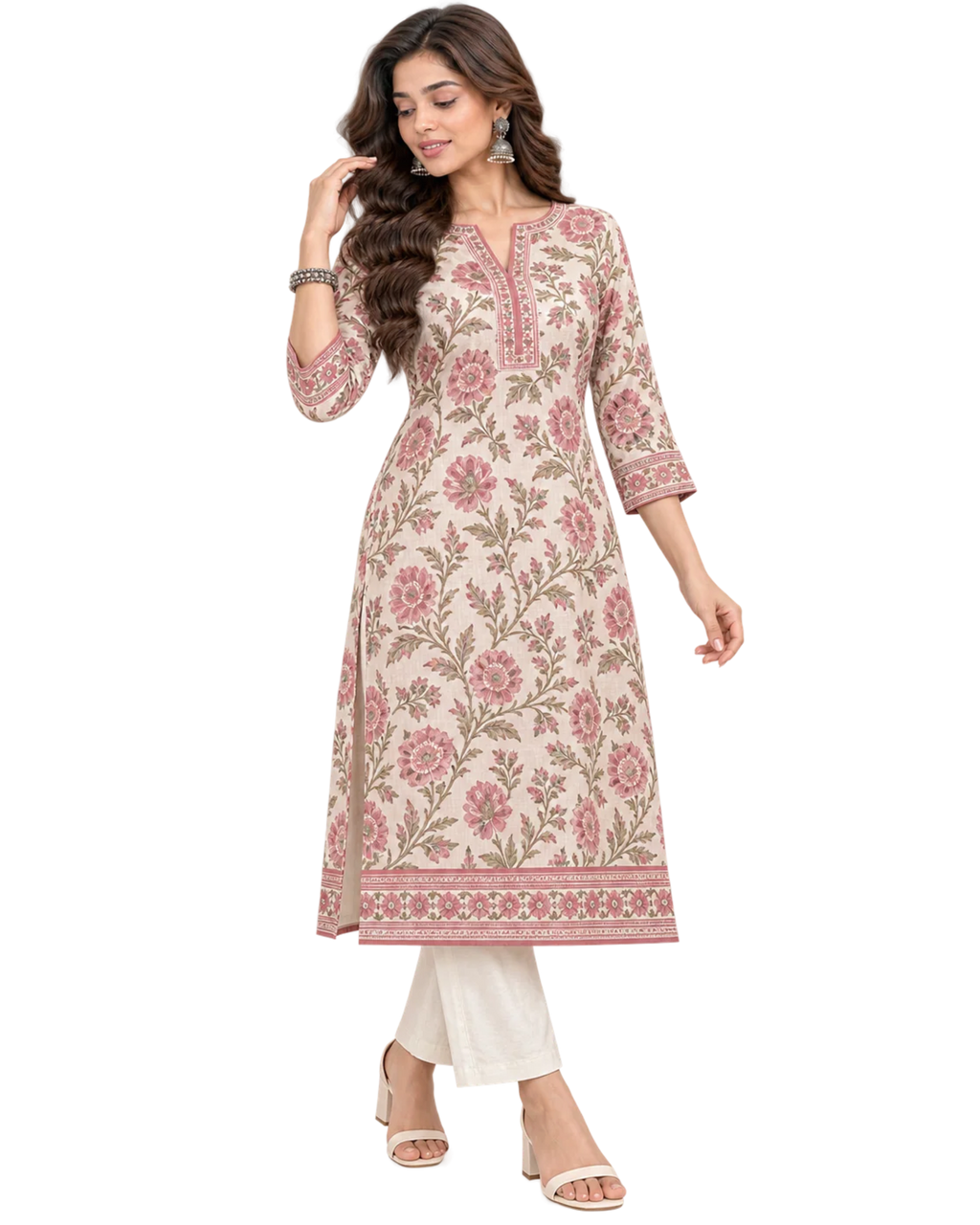 Chanderi Handprinted Cotton Kurti