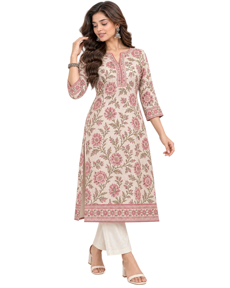 Chanderi Handprinted Cotton Kurti