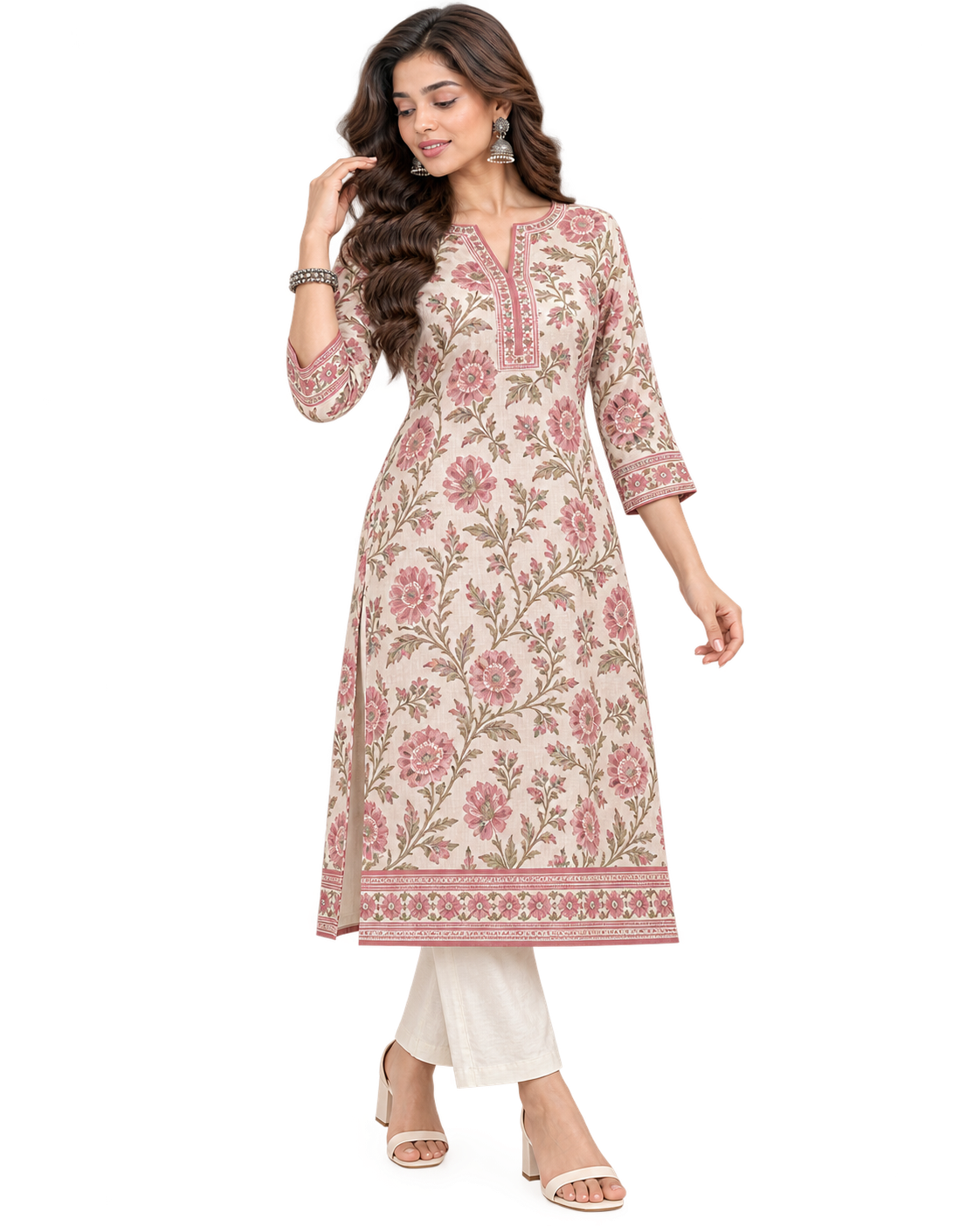 Chanderi Handprinted Cotton Kurti
