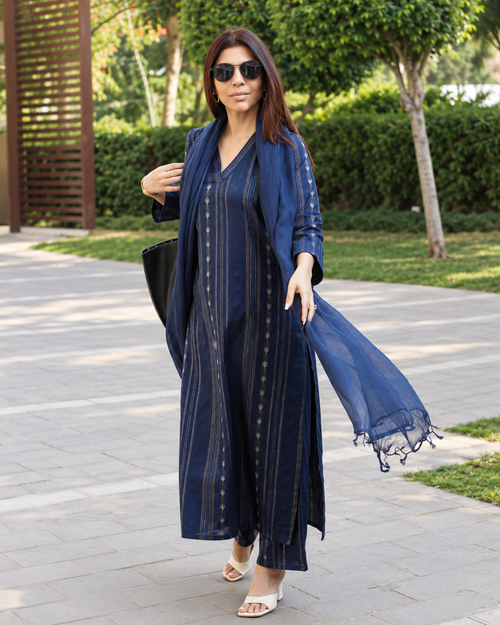 MIYAMI Blue Printed Kurta Set