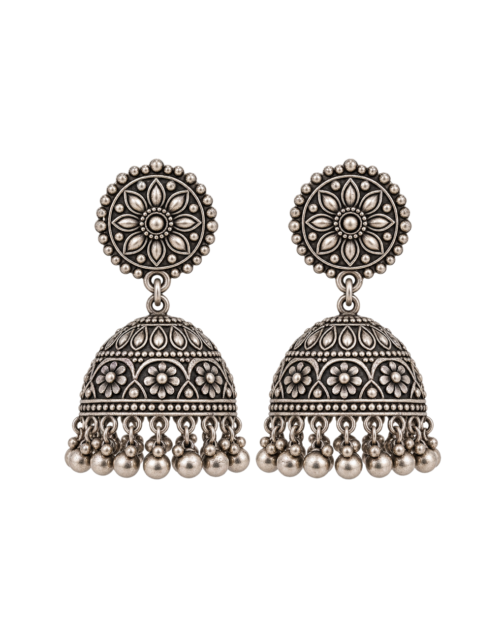 Oxidised Silver Jhumka Earrings