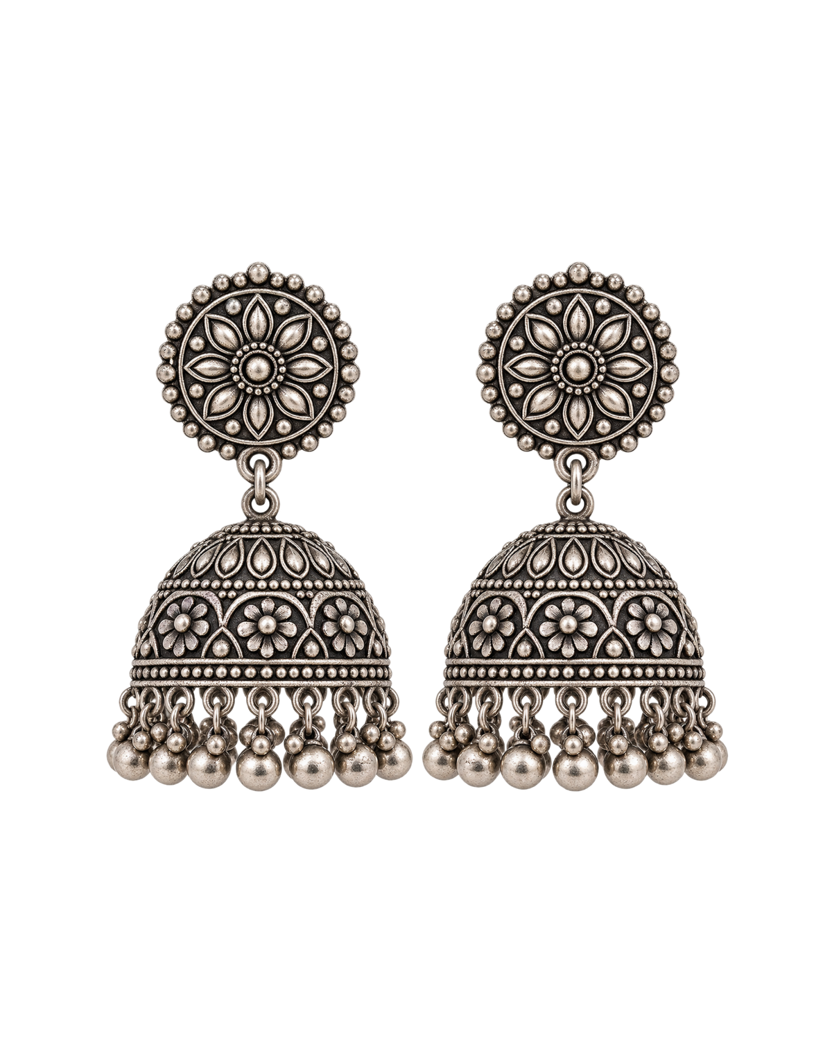 Oxidised Silver Jhumka Earrings