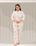 Miyami off-white floral bell embroidred work co-ord set