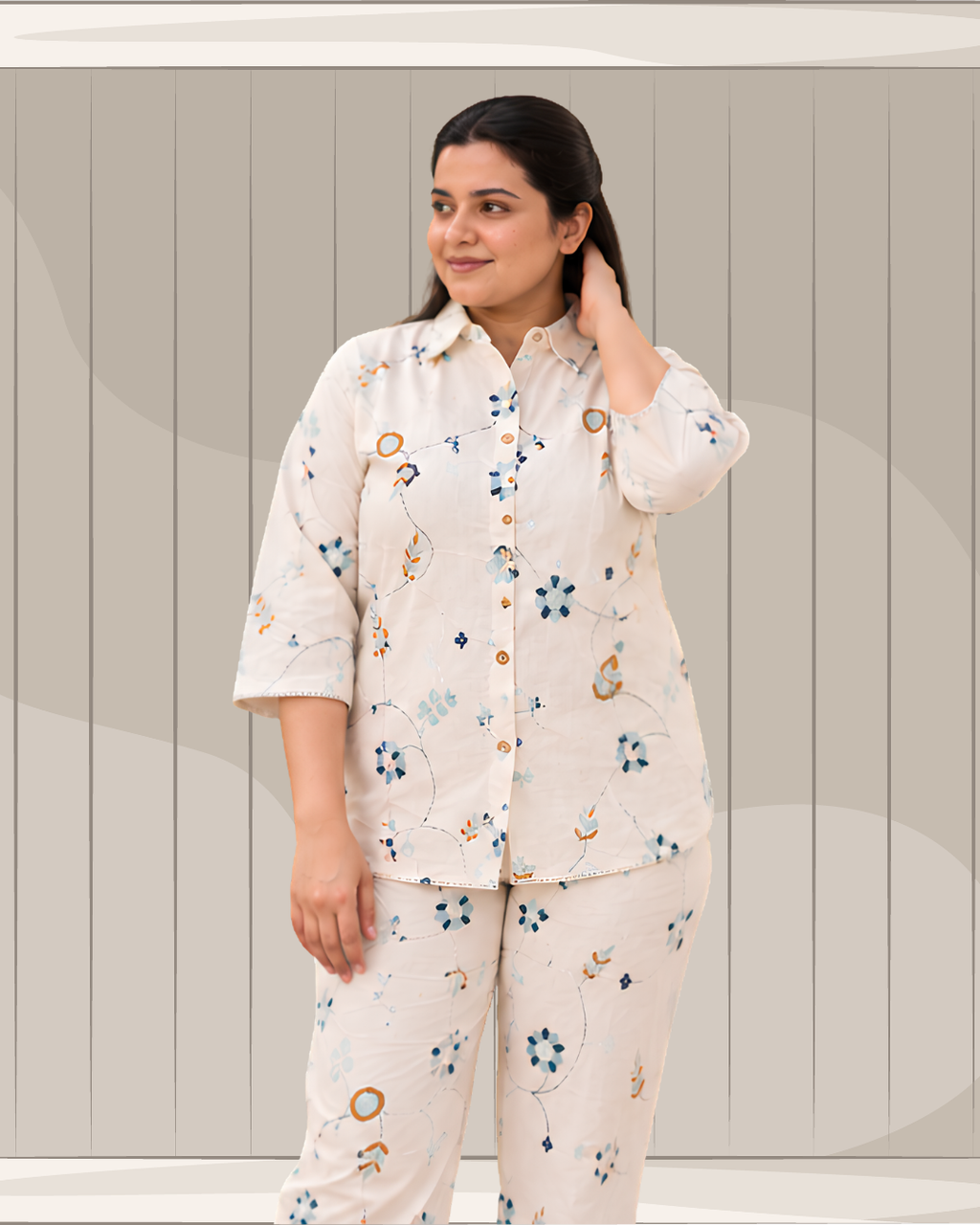 Miyami off-white floral bell embroidred work co-ord set