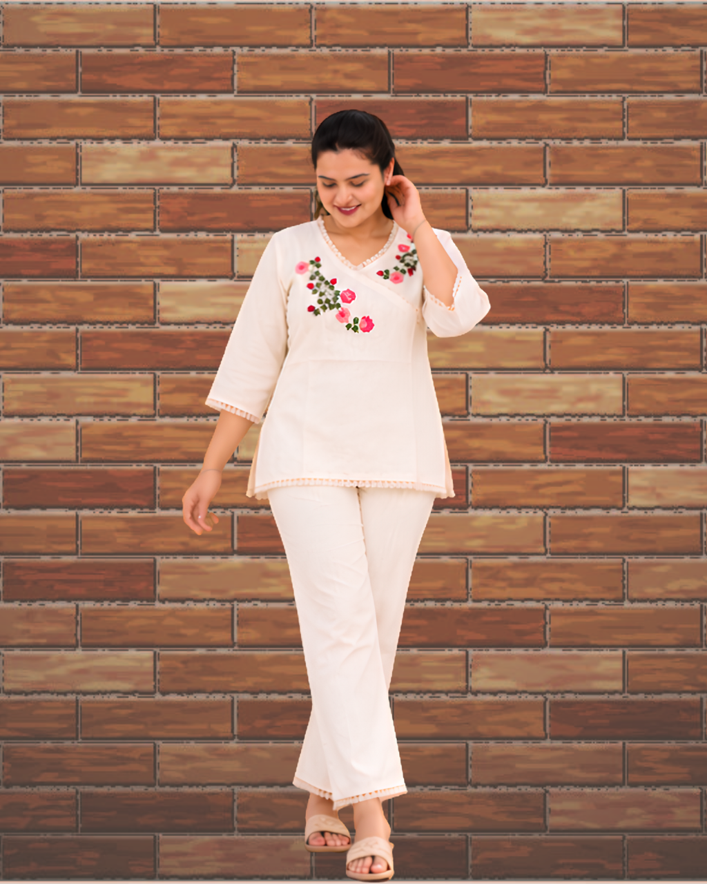 Miyami off-white Angrakha style embroidred work tunic