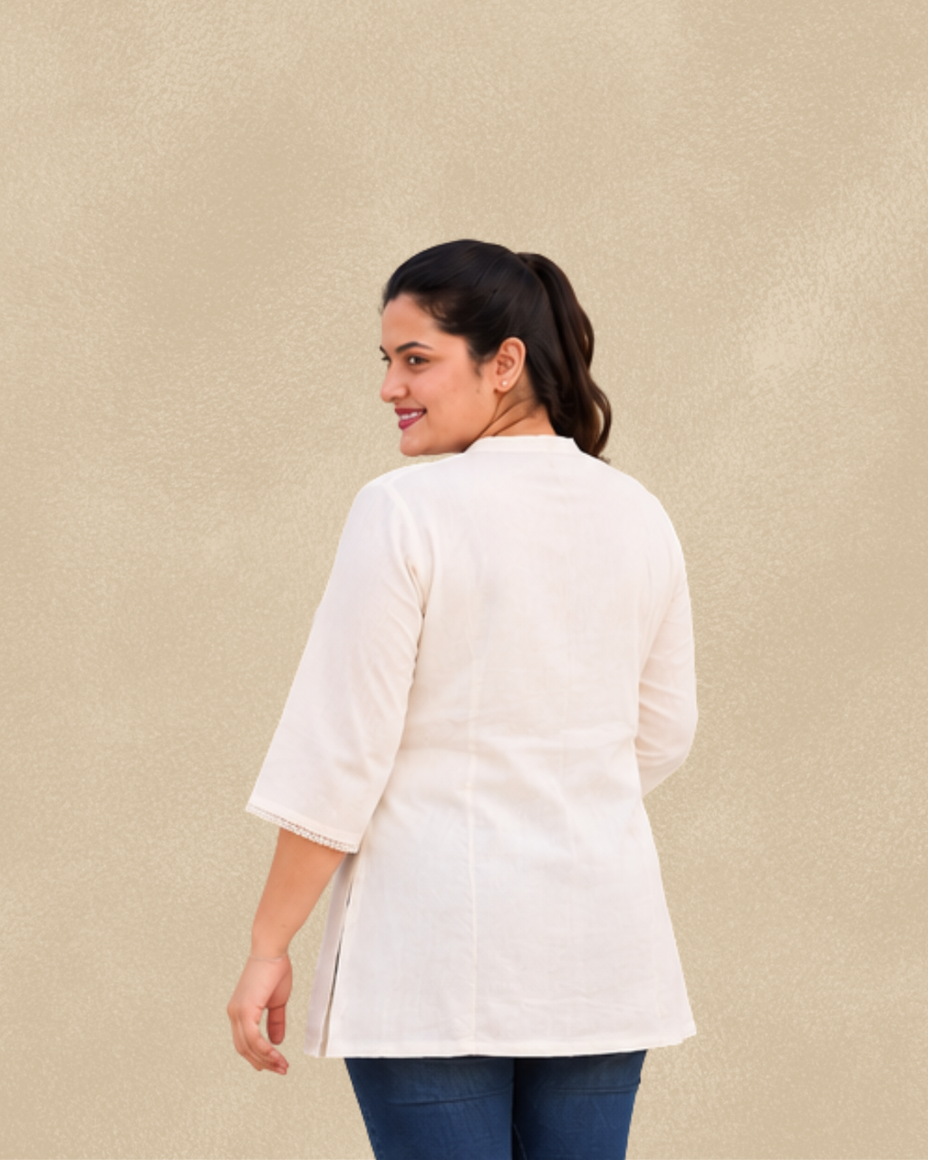 Miyami off-white floral embroidred work tunic kurti