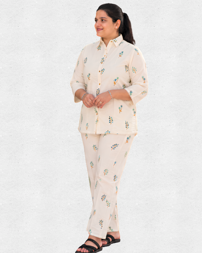 Miyami off-white colored floral embroidred work co-ord set