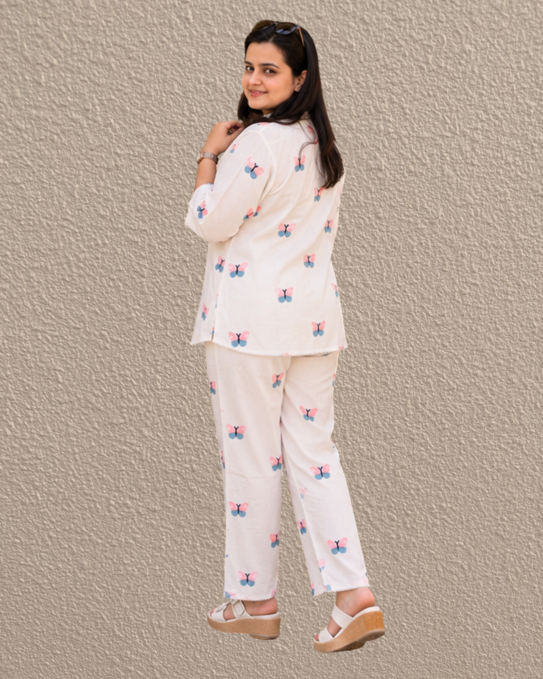 Miyami off- white butterfly embroidred work co-ord set