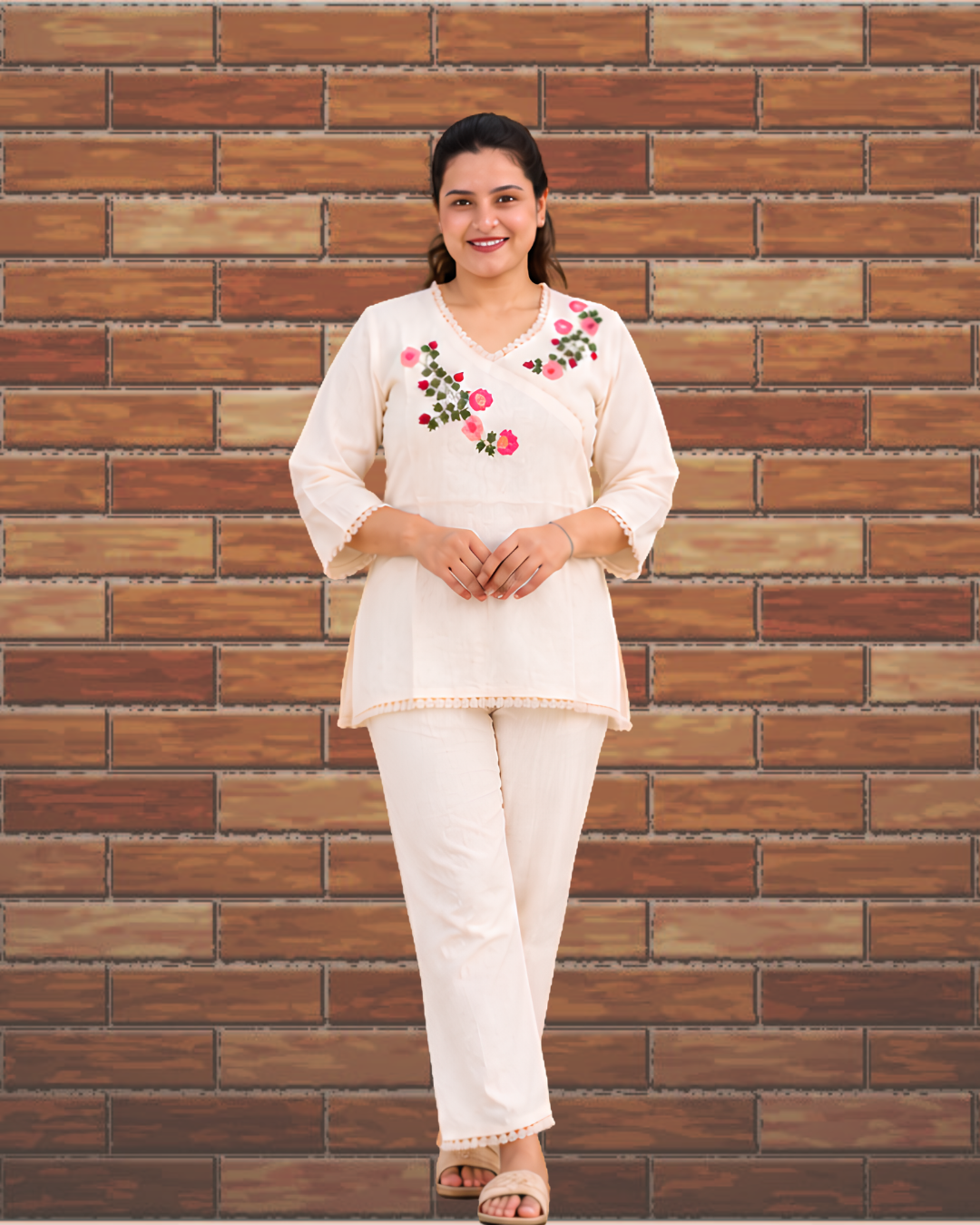 Miyami off-white Angrakha style embroidred work tunic