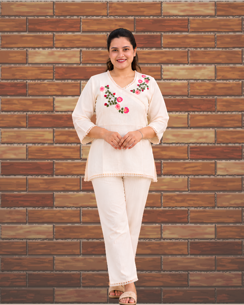 Miyami off-white Angrakha style embroidred work tunic