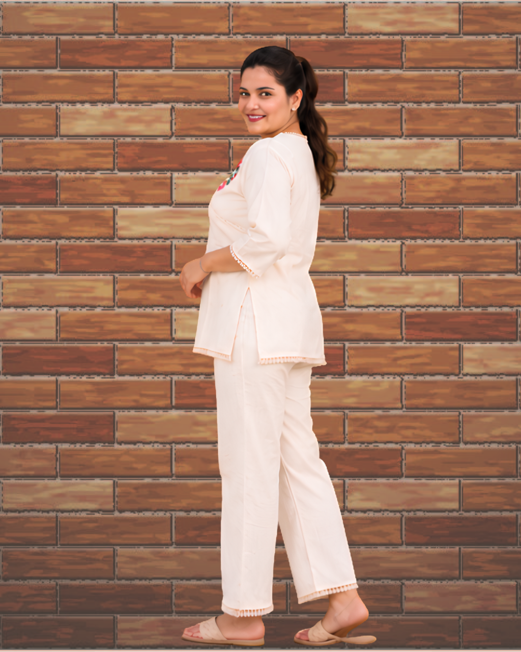Miyami off-white Angrakha style embroidred work tunic