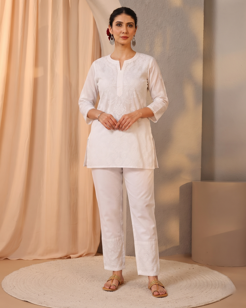 Miyami off-white chikenkari embroidred work co-ord set