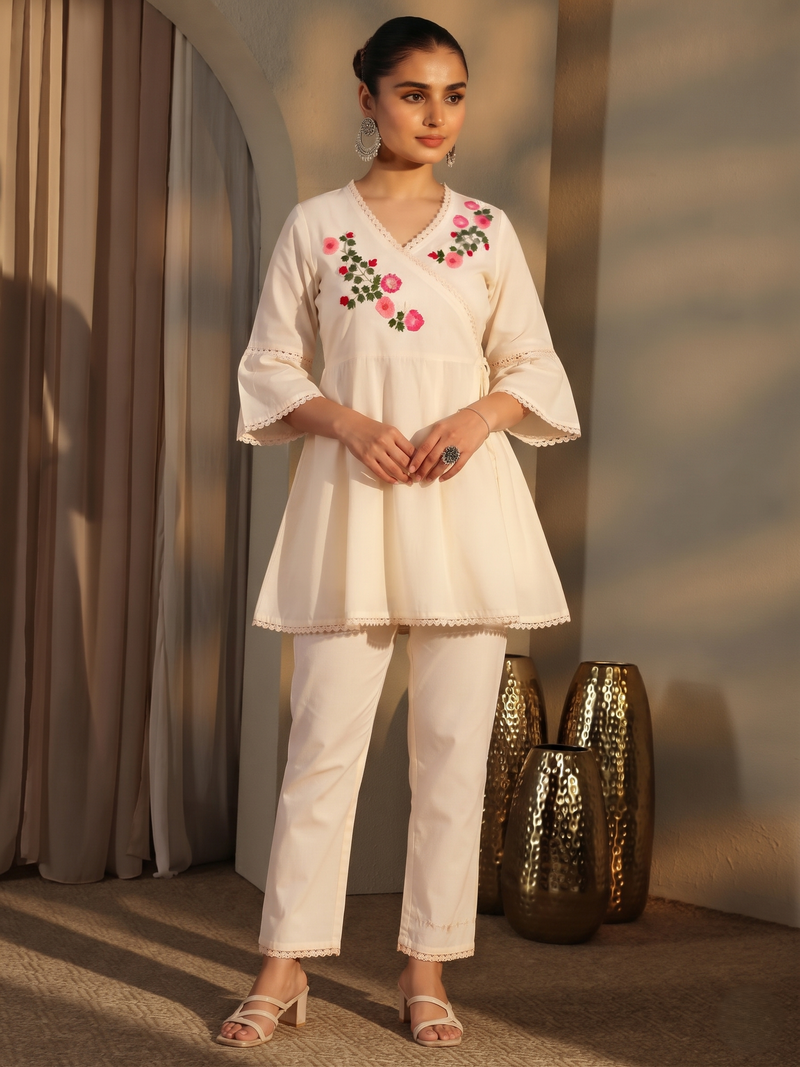 Miyami off-white Angrakha style embroidred work tunic