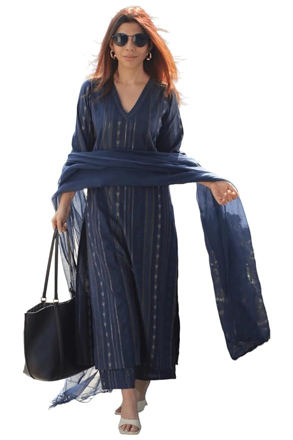 MIYAMI Blue Printed Kurta Set