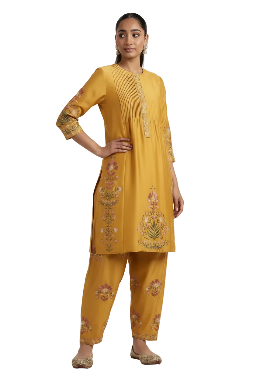 Chanderi Handprinted Cotton Kurta Set
