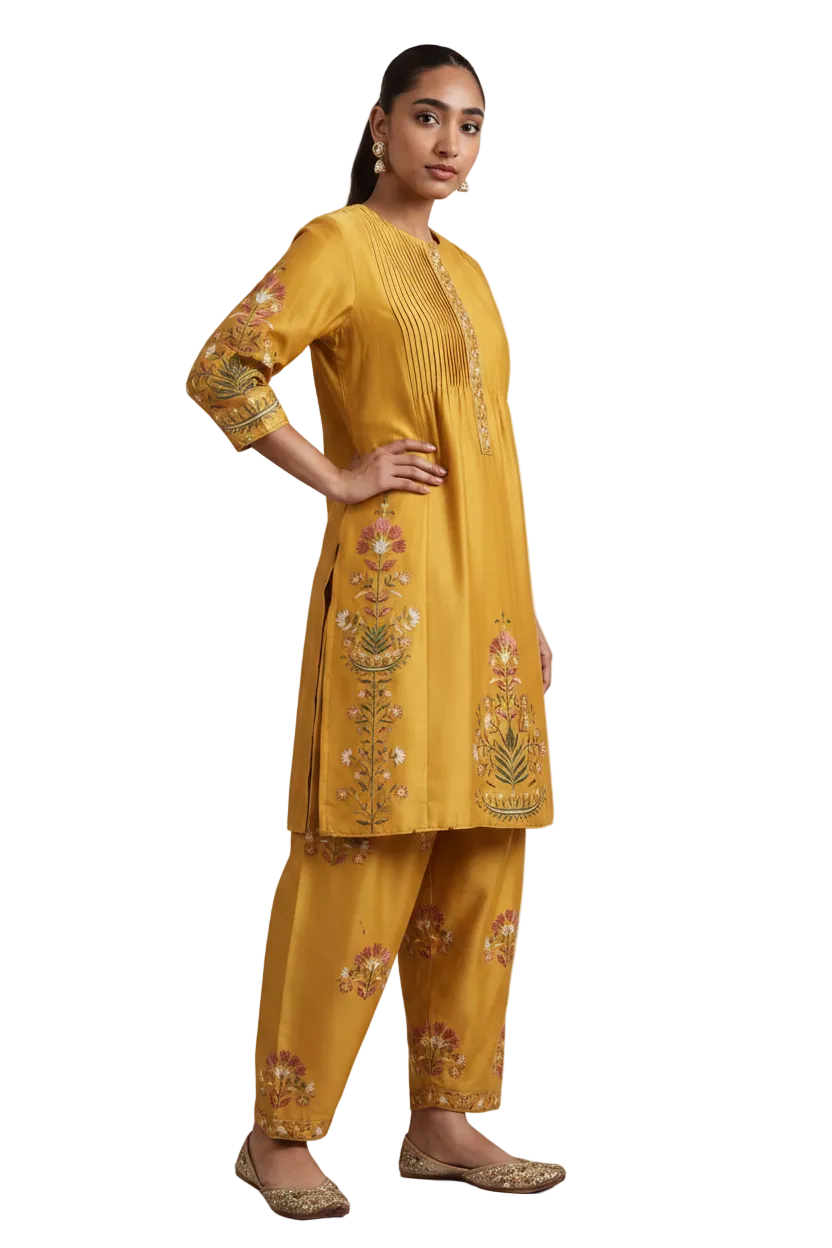 Chanderi Handprinted Cotton Kurta Set