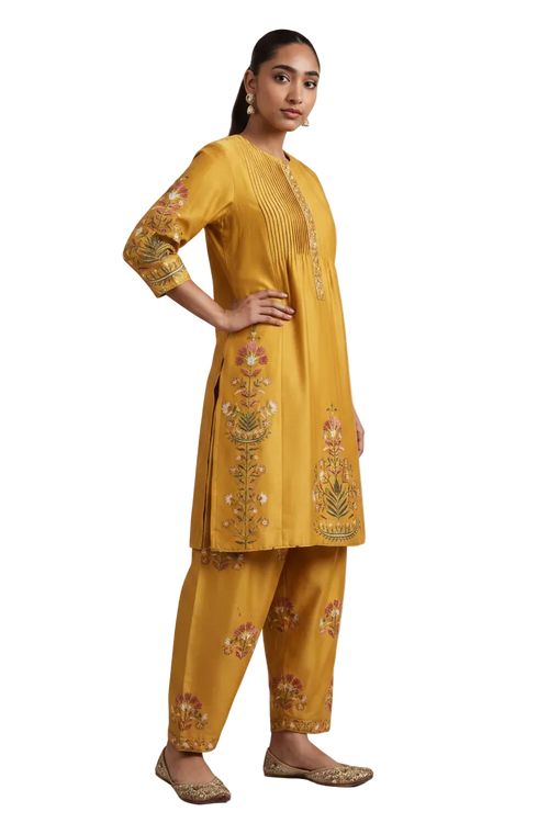 Chanderi Handprinted Cotton Kurta Set