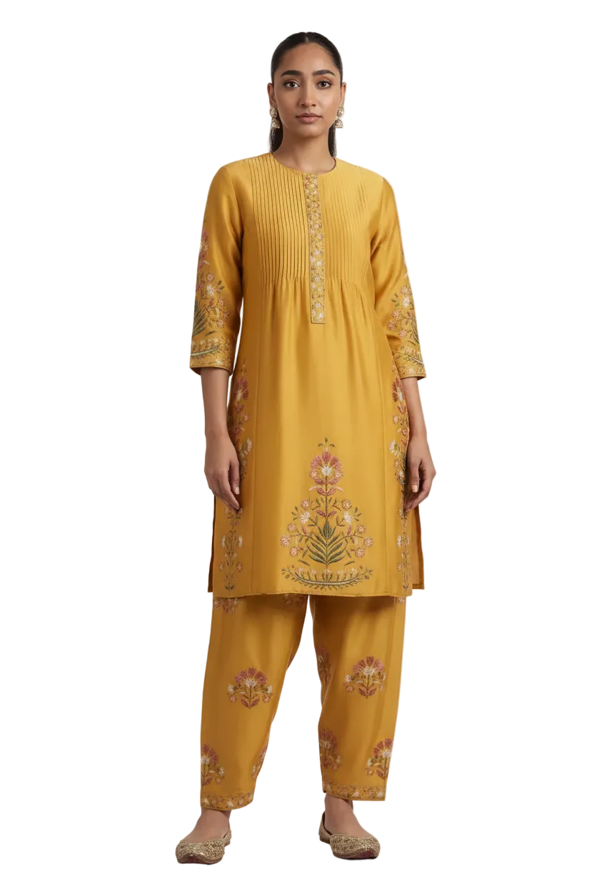 Chanderi Handprinted Cotton Kurta Set