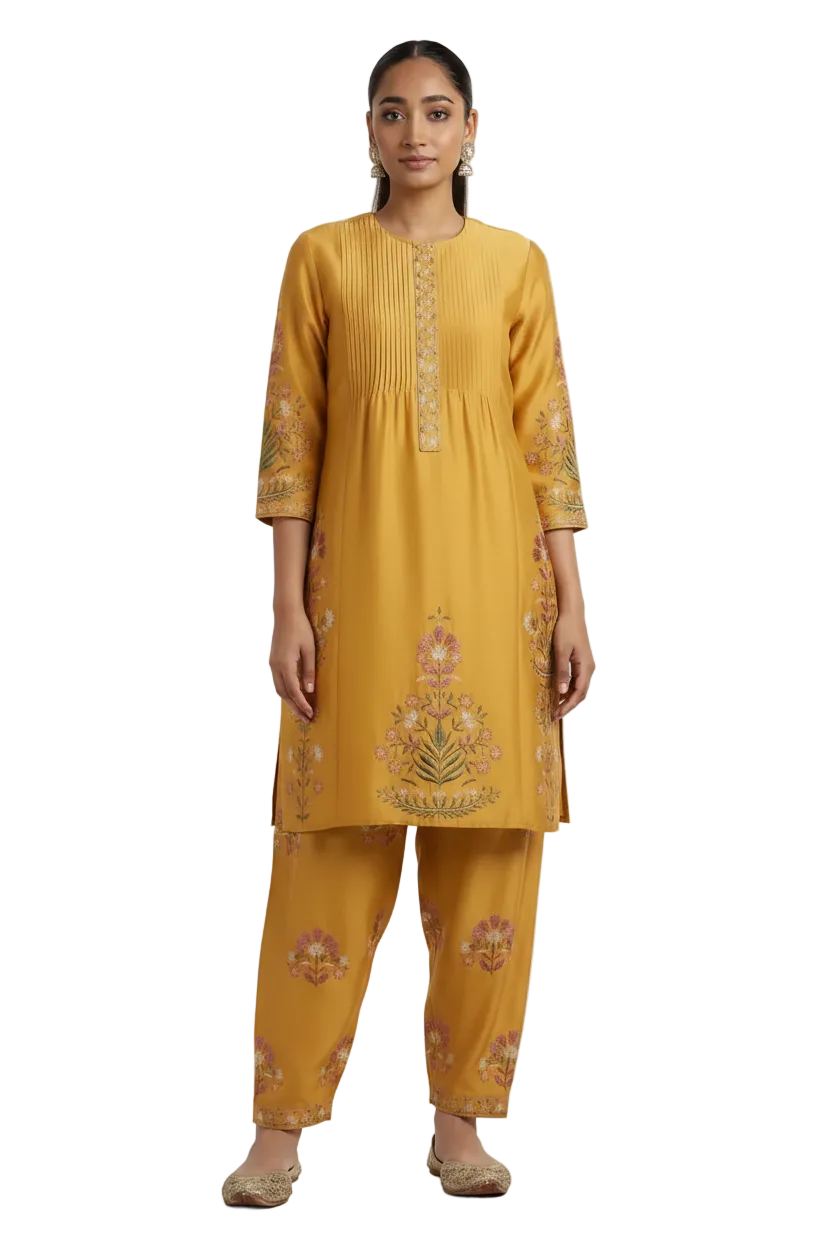 Chanderi Handprinted Cotton Kurta Set