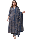 MIYAMI Blue Paisley Floral Printed Kurta Palazzo Set