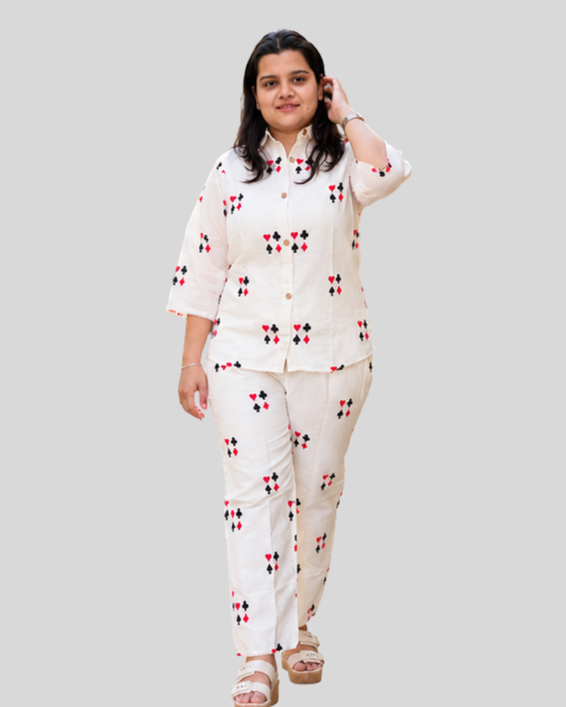 Miyami Off-white playing card embroidered work co-ord set