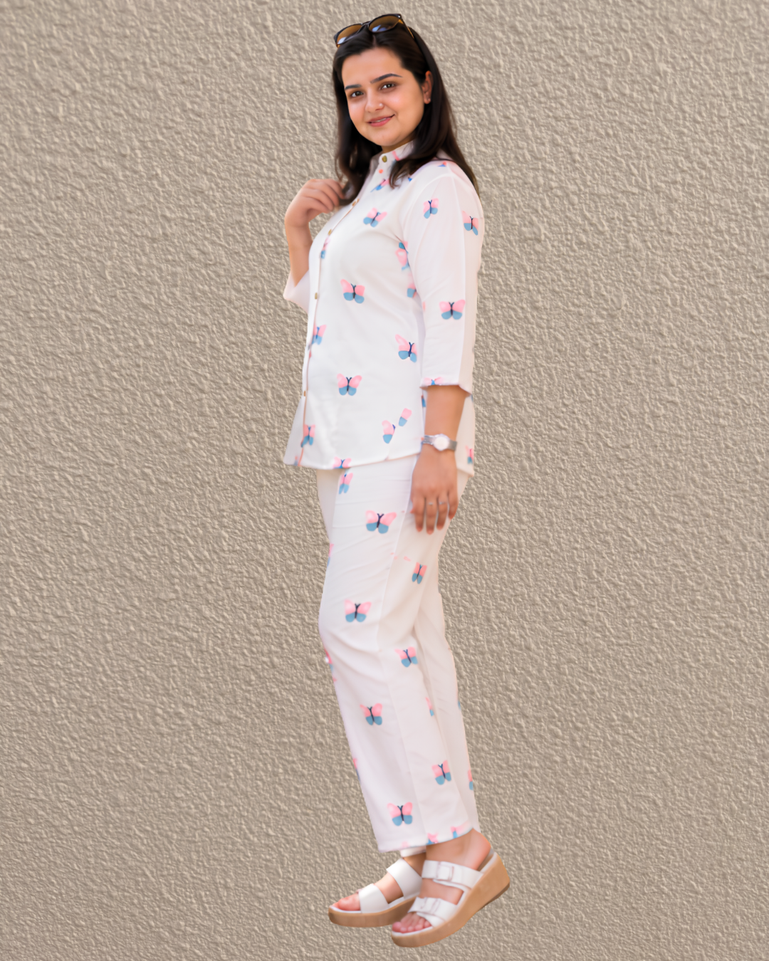 Miyami off- white butterfly embroidred work co-ord set