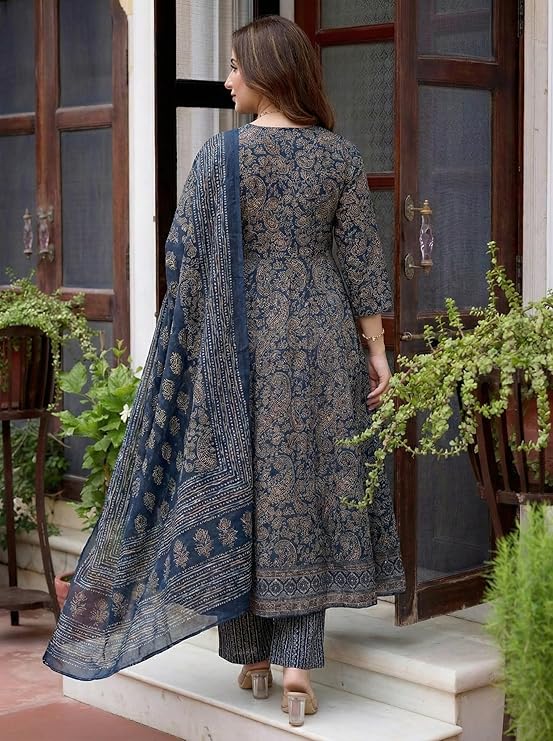 Miyami Viscose Blend Kurta for Women | Kurta with Palazzo & Dupatta | A Line Printed Suit | Indian Ethnic Outfit Office Party Wedding Clothing Fashion Premium Traditional Style Look 3 Piece