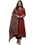 Miyami Women's Rayon Viscose Anarkali Printed Kurta Pant with Dupatta | Anarkali Kurta Set Flared Kurti Pant Set/Ethnic Printed Suit for Women