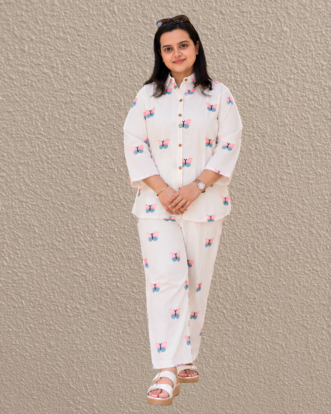 Miyami off- white butterfly embroidred work co-ord set